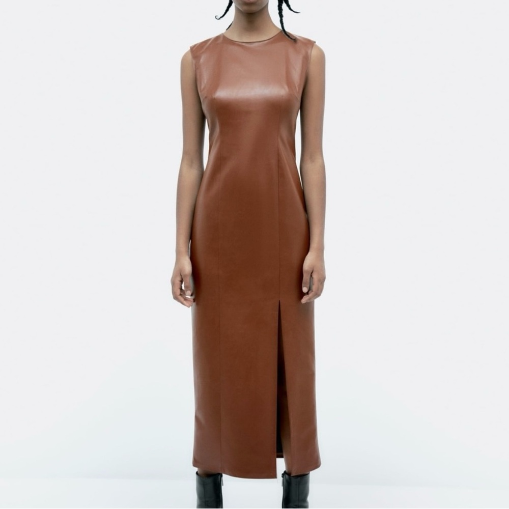 ZARA Faux Leather Dress NWT Midi Festival Coachella Spring